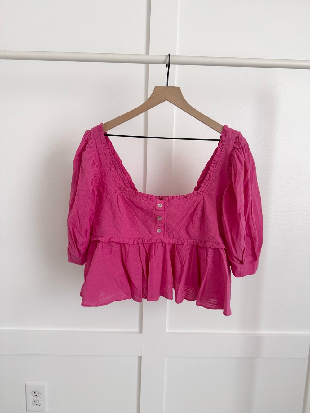 Free People Pink Puff Sleeve Top